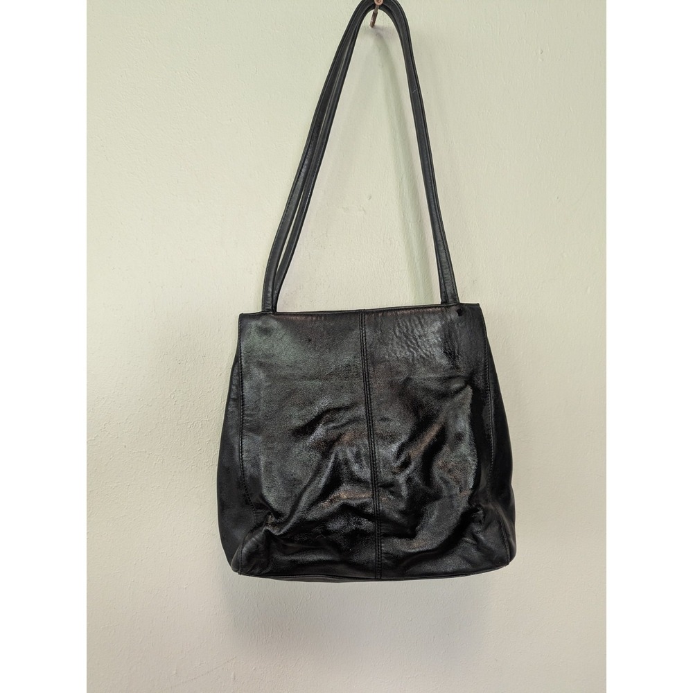 Black Leather Shoulder Bag Medium‎ Slouchy Y2K Minimalist Gianni Bini